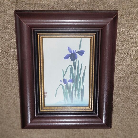 Irises Late Meiji Era Framed Postcard Hand painted On Silk Adhered To Cardstock - Picture 14 of 15